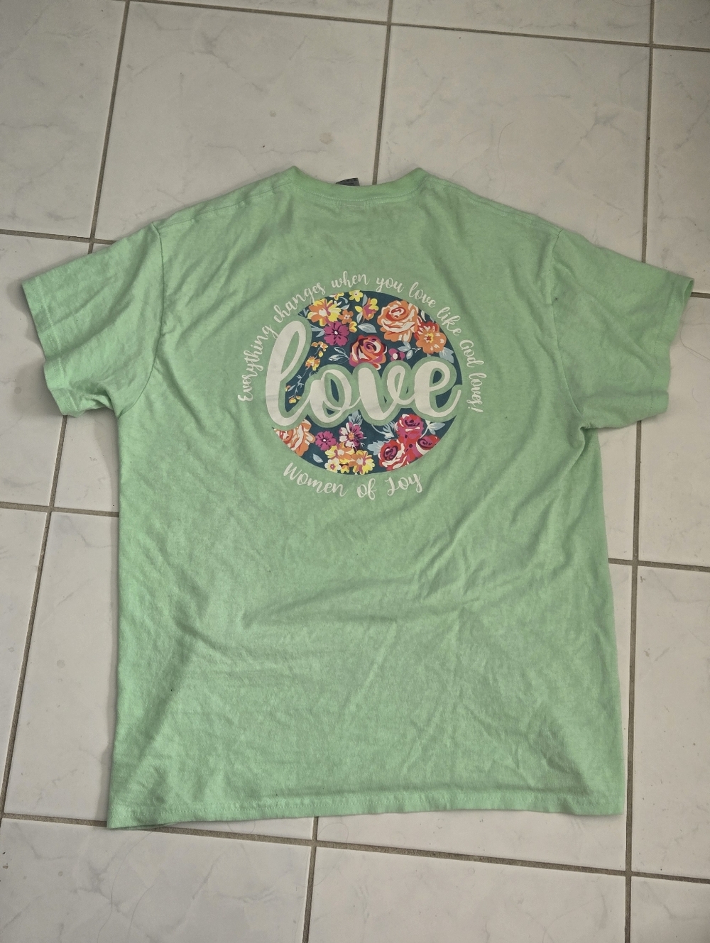 Lime Green Love Praise Tee Women of Joy Shirt God Worship Floral Neon Colorful - Picture 2 of 7